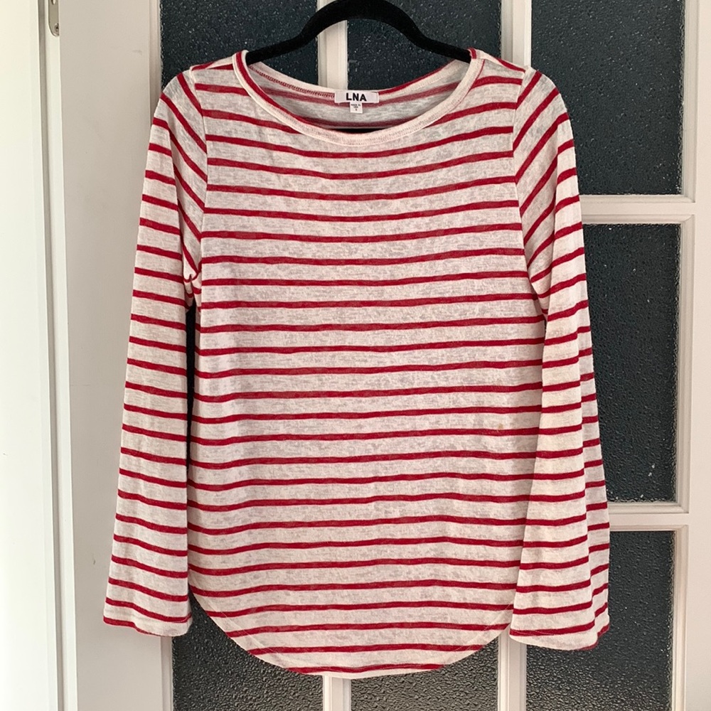 LNA Red & White Stripe Long Slight Bell Sleeve (S)